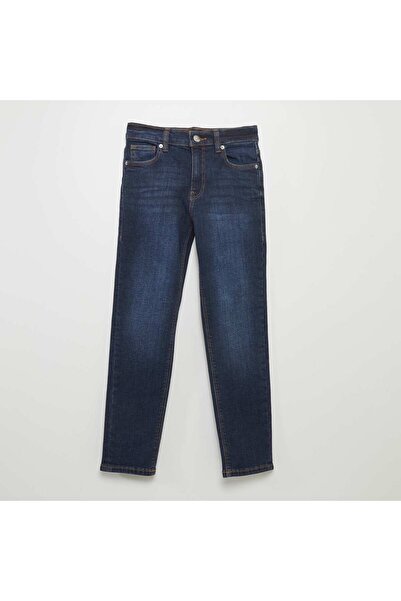 KIABI بنطال جينز بقصّة Slim-fit مع خصر قابل للتعديل باللون الأزرق