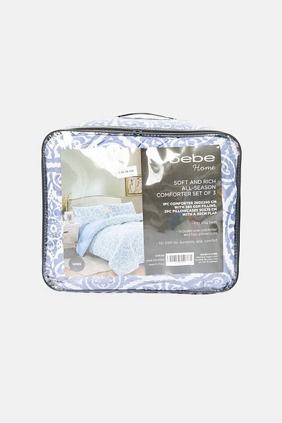 BEBEHOME 3Pcs King Size Allover Print Soft And Rich All-Season Comforter Set, Multicolor