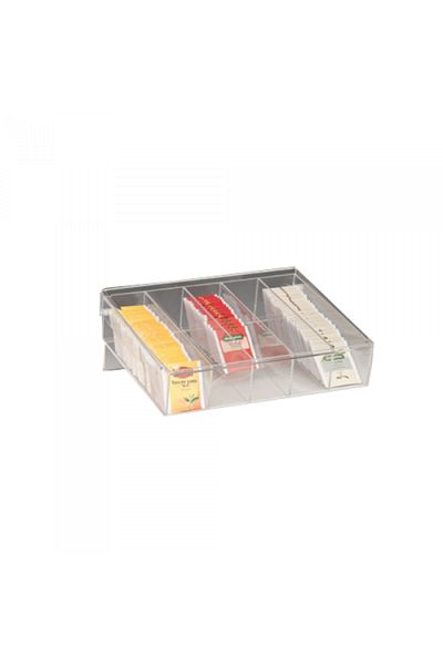 Raki Suport dreptunghiular acrilic pentru pliculete ceai cu 5 compartimente 27x33x8cm