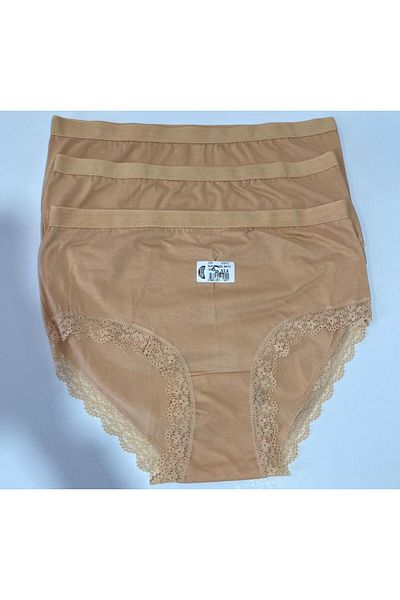 ÇEÇEN HOME (3 Pieces) Women's Skin Colored Cotton Lace Bato Panties