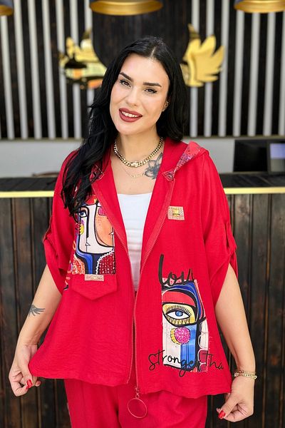 GÖKSEL Stone Zipper Jacket Red Large Size