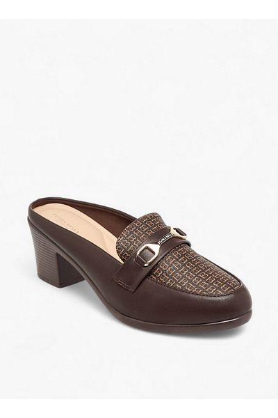 Flora Bella by Shoexpress Textured Slip-On Mules with Metal Accent and Block Heels