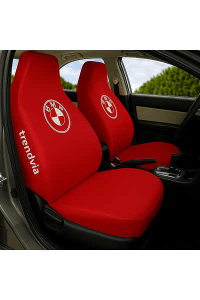 trivexa طقم غطاء مقعد السيارة الأمامي والخلفي باللون الأحمر مع شعار BMW - غطا...