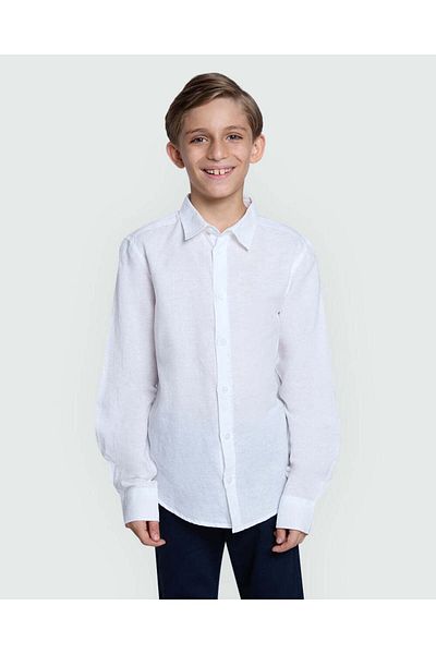 Ovs Bright White Boys’ Shirt In Cotton-Linen By