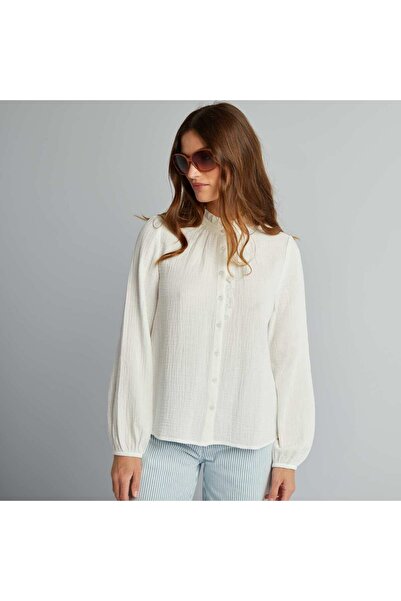 KIABI Double cotton gauze ruffled blouse WHITE