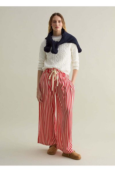 Ovs Wide-Leg Striped Trousers With Drawstring