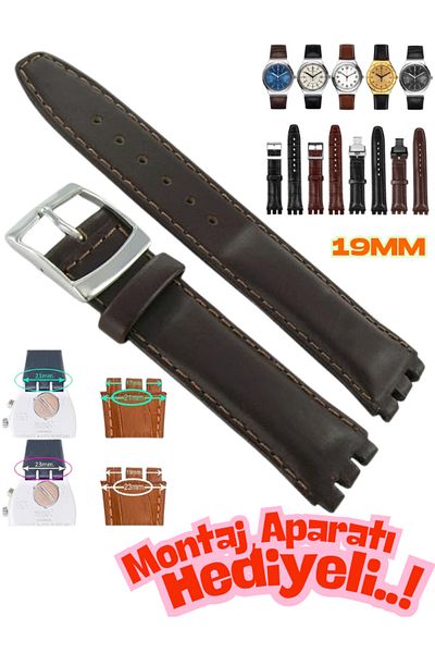 onlinekordon ⌚   Swach Compatible 19mm Genuine Leather Watch Band |   Antiallergic Primer with Disassembly Device and Color Options