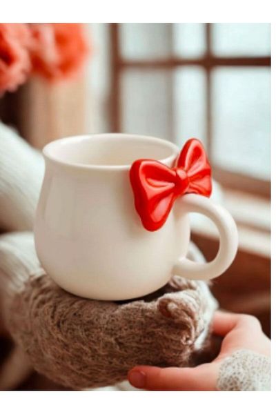 KdrElektronik Porcelain Mug Cup Bow Design Tea Coffee Presentation 1 Piece
