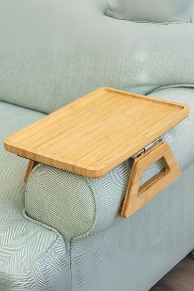 Meturas Bamboo Armrest Tray – 33×24 cm |   Foldable Armrest Tray, Natural Wood Armrest Organizer