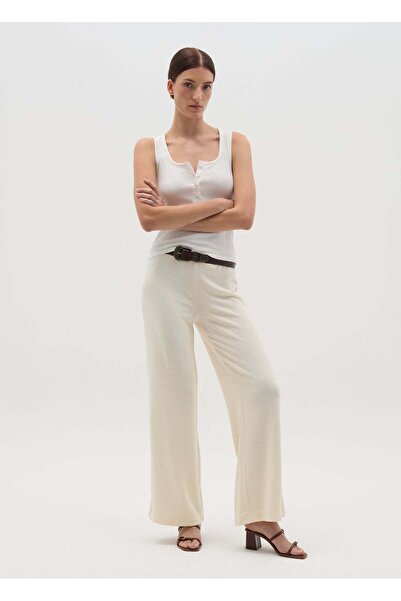 Ovs بنطلون بالازو كريمي محبوك بخصر مطاطي