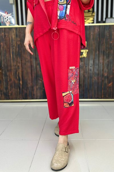 GÖKSEL Linen Trousers Red Big Size