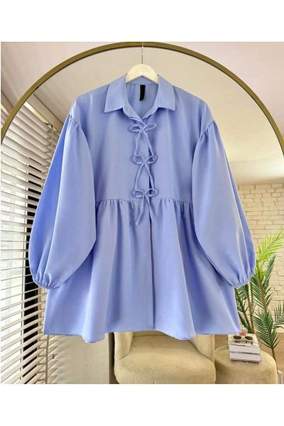 Nergis Neva Butik Poplin fabric bow balloon sleeve hijab tunic
