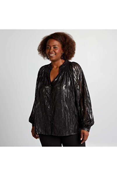 KIABI بلوزة منفوخة من قماش الساتان باللون الأسود