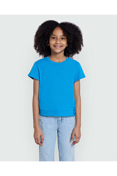 Ovs تي شيرت بنقشة خلفية للبنات باللون الأزرق