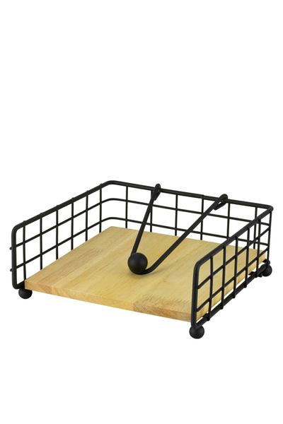 Culinaro OLD SCHOOL horizontal napkin holder, 15x15cm, metal/wood, black