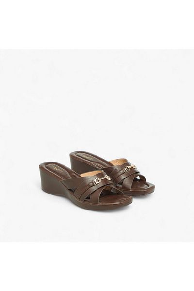 Flora Bella by Shoexpress Metal Accent Slip-On Sandals with Wedge Heels