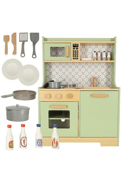 Glow Goods Set Bucatarie pentru Copii Little Cheff din Lemn , Design Modern Deluxe, Elemente Detasabile,