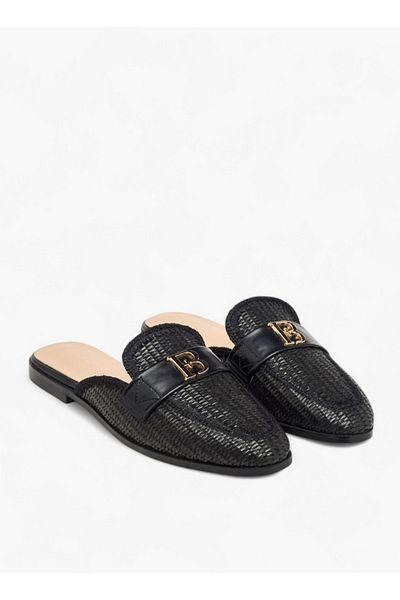 Flora Bella by Shoexpress Textured Slip-On Mules with Metal Accent