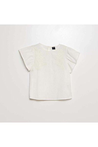 KIABI Short-sleeved embroidered blouse WHITE
