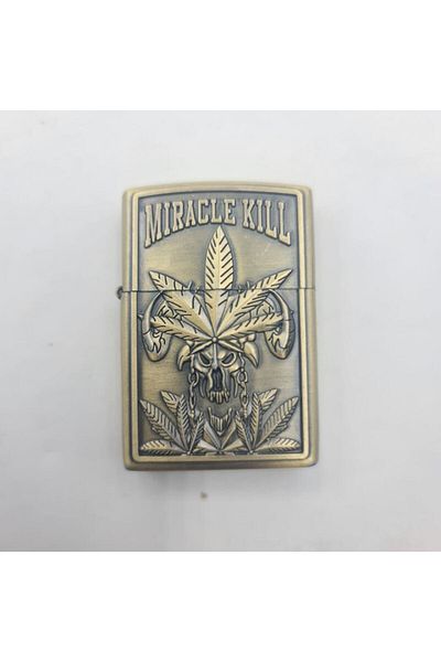 dalimag Bricheta cu benzina, model Miracle Kill, 3D relief, reincarcabila, metalica, Auriu, 7 cm