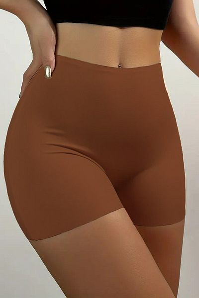 MİSTİRİK شورت Carigna Model Mini Boy غير مطبوع بالليزر، مقاس كبير، لون بني