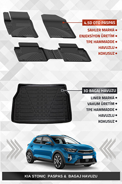 Sahler Kia Stonic 2017+ Uyumlu 4.5D Premium Havuzlu Oto Paspas ve Liner Marka...