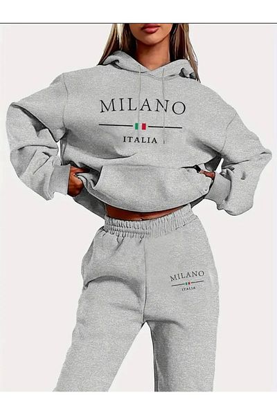 FUFLUNS Milano Printed Women's Gray Tracksuit Set