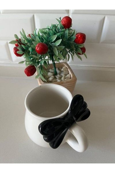 KdrElektronik Porcelain Mug Cup Bow Design Tea Coffee Presentation 1 Piece
