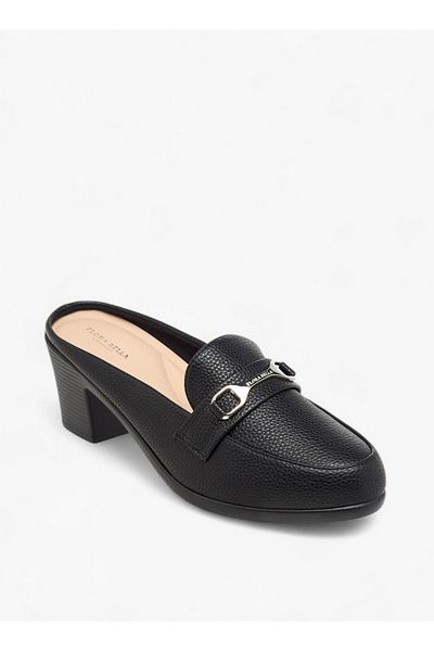 Flora Bella by Shoexpress Textured Slip-On Mules with Metal Accent and Block Heels