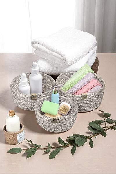MORLİDO Decorative Multi-Purpose Dark Gray 3-Piece Basket Set