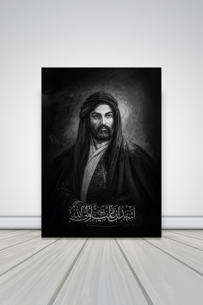 ea artworks Hz. Ali Temalı Siyah-Beyaz Kanvas Tablo