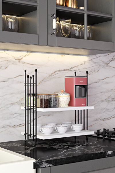 Modalanka 2 Katlı Siyah Metal Tel Mutfak Rafı Kahvelik Baharatlık Bardaklık Tezgah Üstü Düzenleyici Organizer