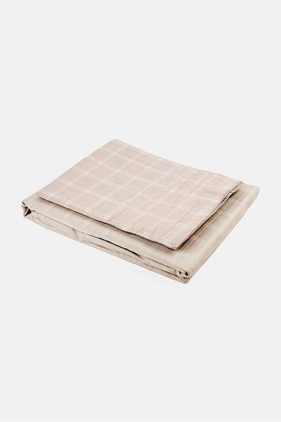 Nautica 3 Pieces Marina Bay Checkered Flat Sheet With Pillow Case Set, Taupe