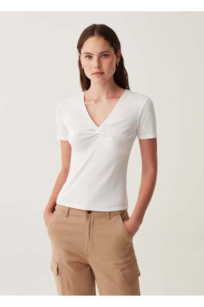 Ovs T-Shirt With V Neck And Knot