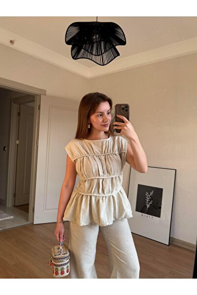 BAŞARAN Beige Linen Fabric Set