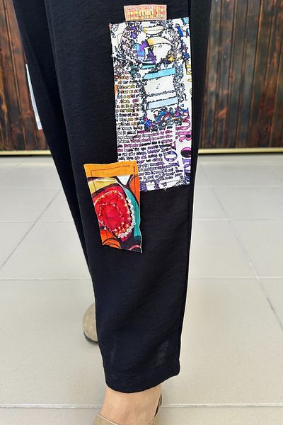 GÖKSEL Linen Trousers Black Large Size