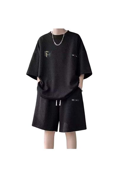 huitich Men’s Summer Casual Sportswear Set Black Size L