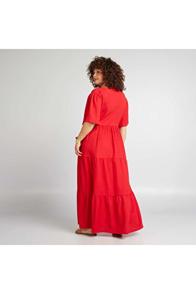 KIABI Long waffle-knit dress red