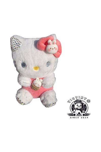 victiny Jucărie de pluș Hello Kitty Pisică, tip breloc VICTINY®, multicoloră, 12 cm / roz închis
