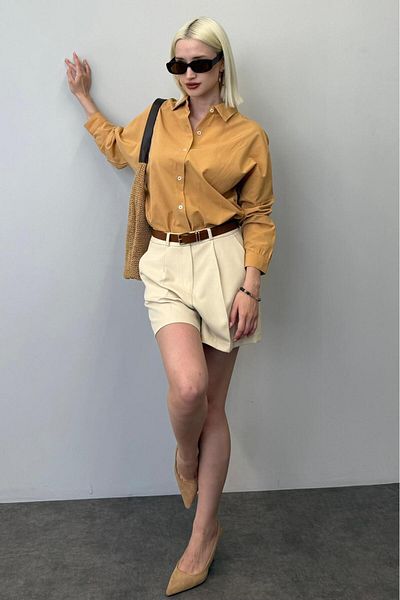 Madmext Оувърсайз риза Mad Girls Camel MG1369