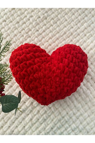 ÖRGÜCÜ DESİGN Puffy Heart Pillow - Knitted Heart Pillow