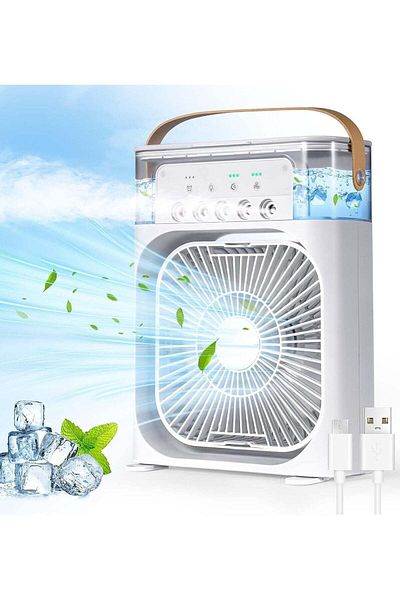 Primo Plus Portable Air Conditioner, White, USB Spray Water Fan, 600 ml Water Tank
