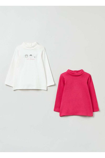 Ovs Baby Girl Two-Pack Cotton T-Shirts With High Neck
