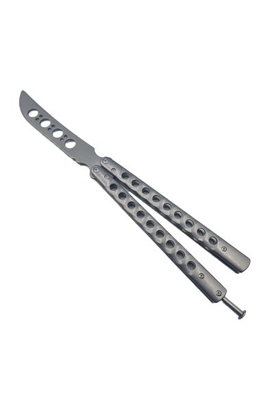 dalimag Butterfly Knife for Training, No Blade, Hole Model, 28 cm, Gray