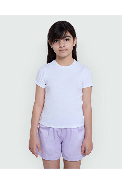 Ovs تي شيرت مضلع للبنات أبيض لامع