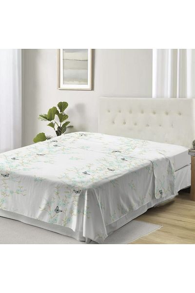 Pucioasa Double flat cotton bed sheet with butterflies, 240x260cm, Carina