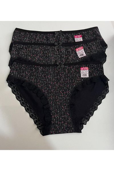 ÇEÇEN HOME (3 Pcs) Floral Patterned Lace Detailed Panties, Underwear