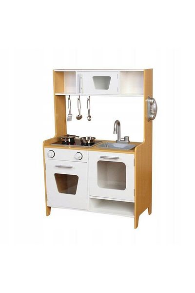 IMK Wooden kitchen for children + accessory set, shelves, cabinets with doors, induction hob and sink, 7