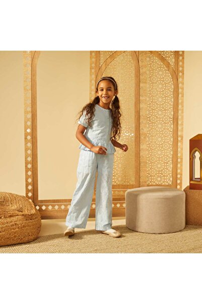 KIABI Cotton gauze blouse with dotted Swiss BLUE