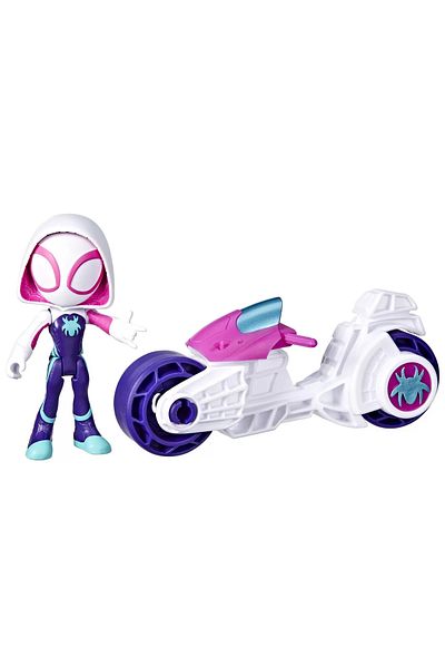 SPIDERMAN SPIDEY EXTRAORDINARY FRIENDS MOTORCYCLE SET AND GHOST SPIDER FIGURE 10CM